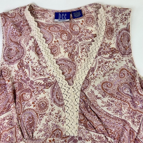 Y2K Paisley Sleeveless V-Neck Top Crochet Trim Large Boho Whimsy Fairy Feminine - Picture 2 of 6